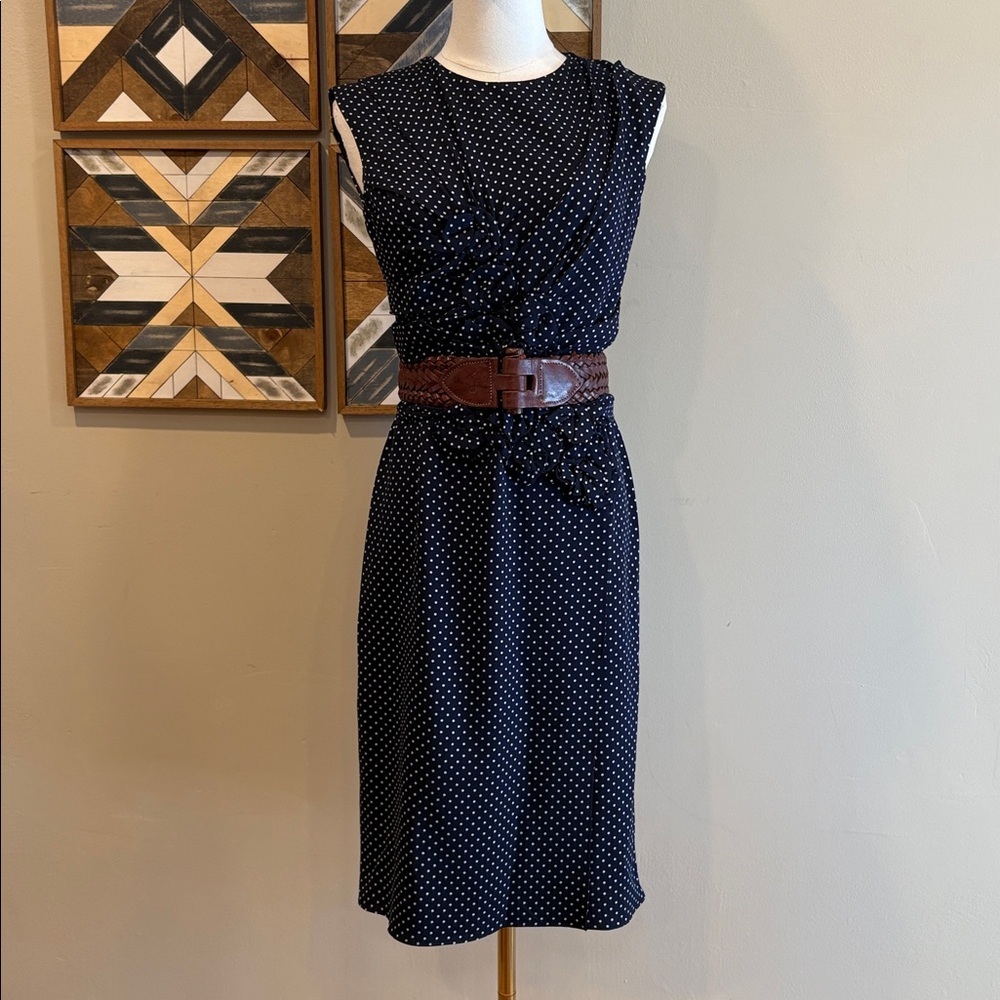 Ralph Lauren Collection Navy Polka Dot Silk Dress size 4